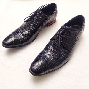 Castelleone Men's Size 43 (9.5/10) Black Faux Crocodile Dress Shoes